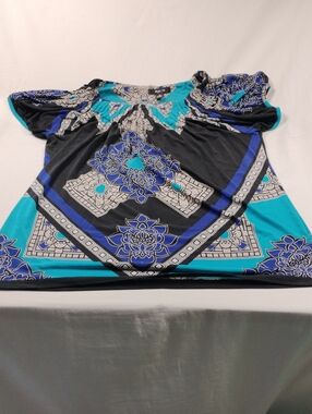 Style & Co. Women’s Floral Pattern Short Sleeve Top in Teal and Black Size XL